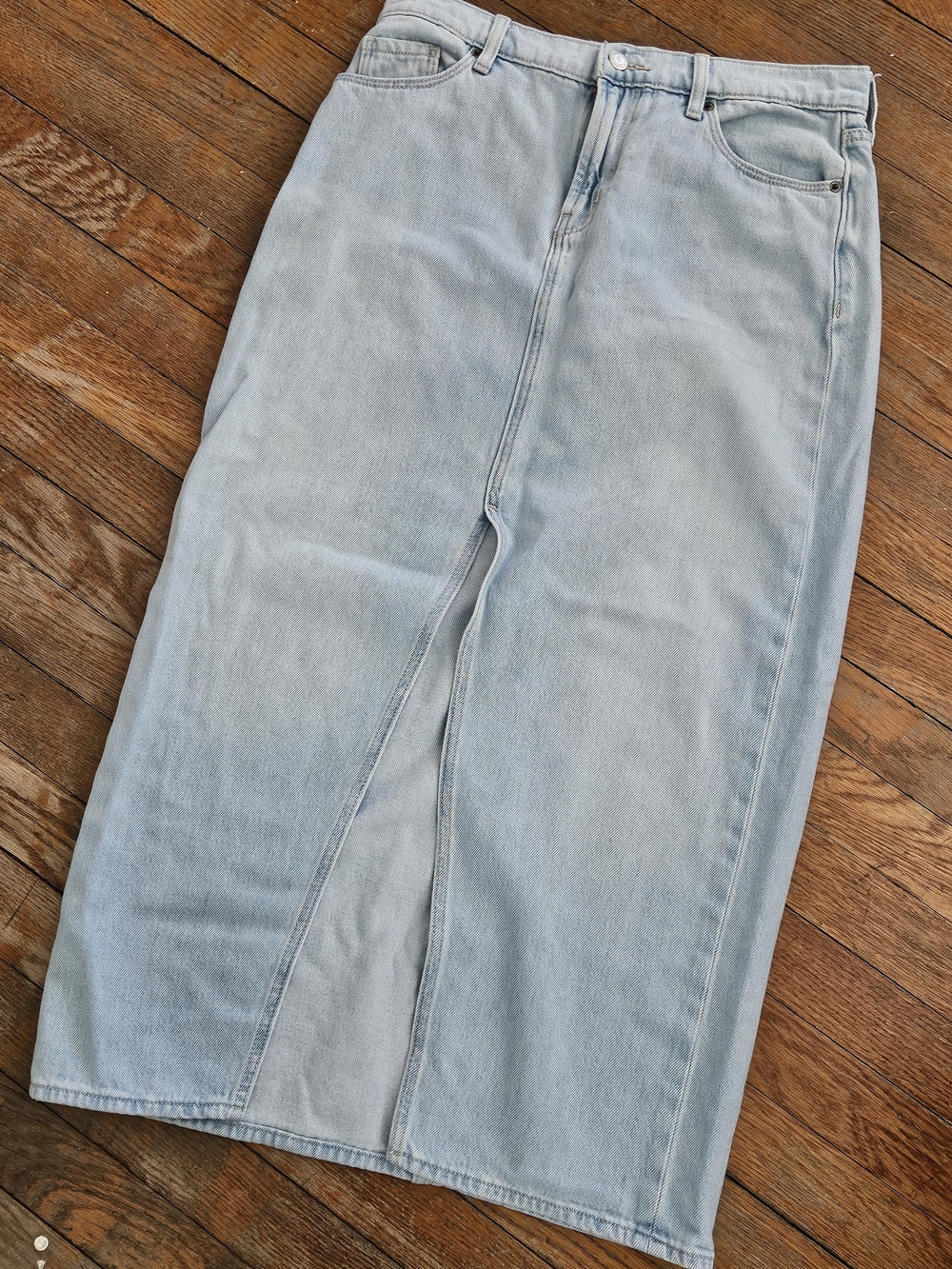 Old Navy Light Blue Denim Maxi Skirt With High Slit And Patch Pockets Sz 4